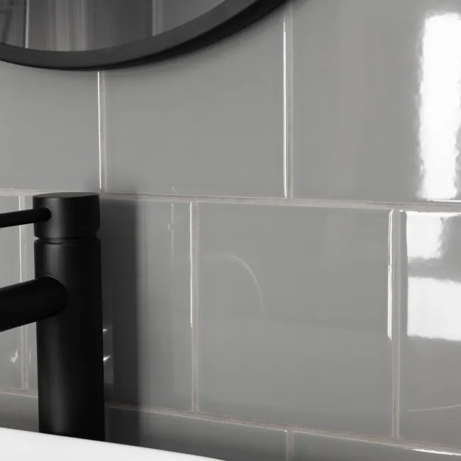 Rico Grey Gloss Flat Square Wall Tiles 150x150
