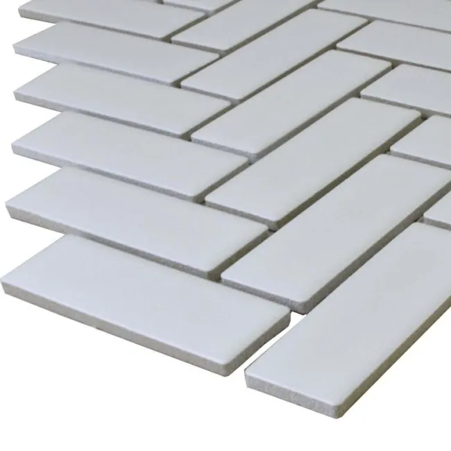 Pixel White Herringbone Matt 22x73 Mosaic Tiles