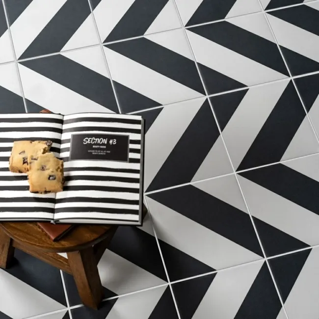 Zebra Black and White Patterned Matt Striped 223x223 Tiles