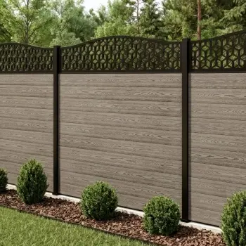 LuxeLine Composite Fence Panel Light Grey 6ft High - Geometric Decorative Screen with Aluminium Post