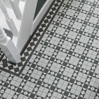 Churchill White & Green Corner Matt Victorian Tiles