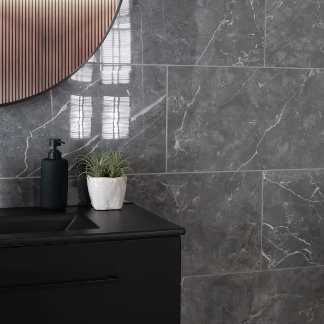 Belvedere Dark Grey Marble Effect 600x300 Tiles