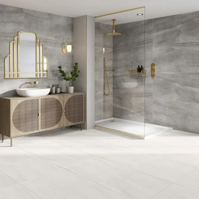 Serenity Grey Rectified Matt Stone Effect Tile 1200x600