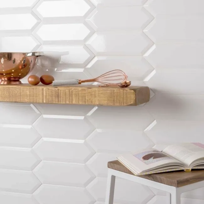 Pickett® Gloss White Bevelled Snow Hexagonal Metro Tiles