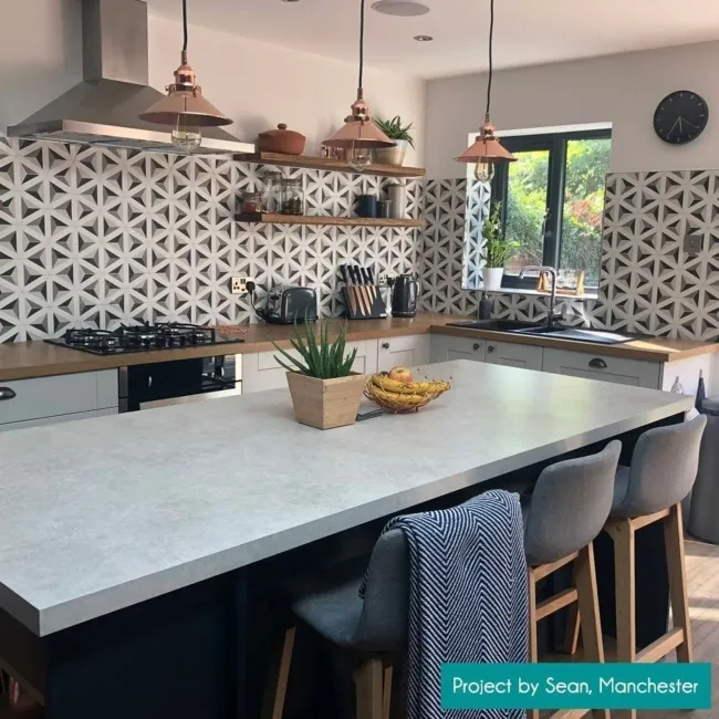 Contour Shadow Black and White Hexagon Patterned Floor Tiles
