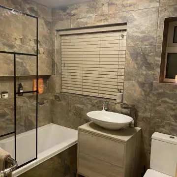 "Love!! Achieved exactly the look we were going for. Such luxe tiles and very happy with them. Cheaper than similar tiles elsewhere too. They do not look as orange as they do on the site, which we were wary of, definitely worth ordering a sample. Makes our bathroom feel like a spa, would definitely order again!"