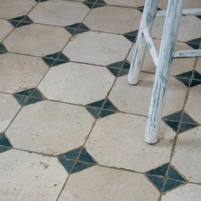 Octagon Effect Marine Blue Matt Vintage Pattern Wall and Floor Tiles
