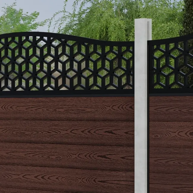 LuxeLine Composite Fence Panel Walnut - Geometric Decorative Screen for Own Post