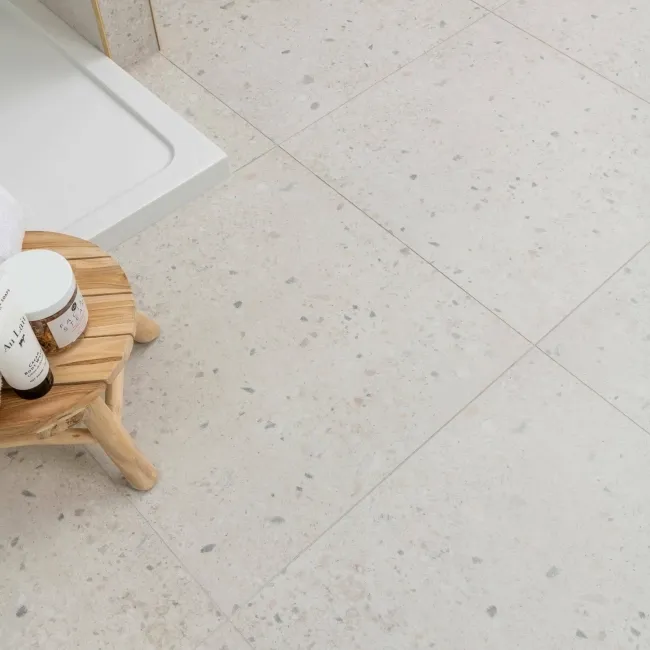 Flecks Matt Light Grey Terrazzo Effect Wall and Floor Tiles