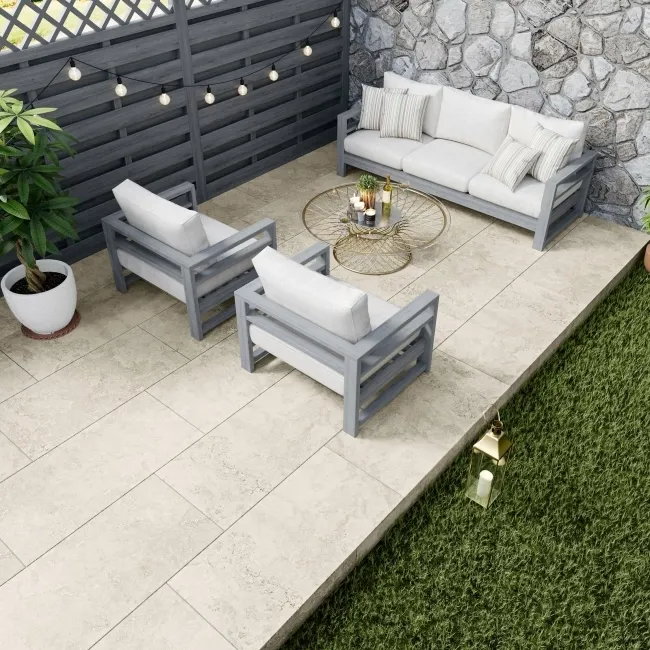 Mineral Sand Beige Stone Effect 20mm Porcelain Paving Slabs 1200x600