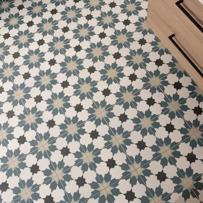 Sahara Bloom Blue Matt Patterned Wall and Floor Tiles