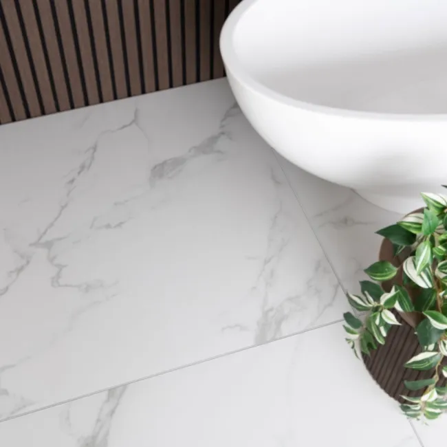 Ambleside White Satin Marble Effect Wall and Floor Tile
