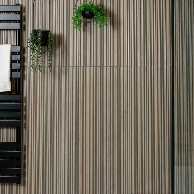 Contour Brown Walnut Wood Slat Effect Wall Tiles