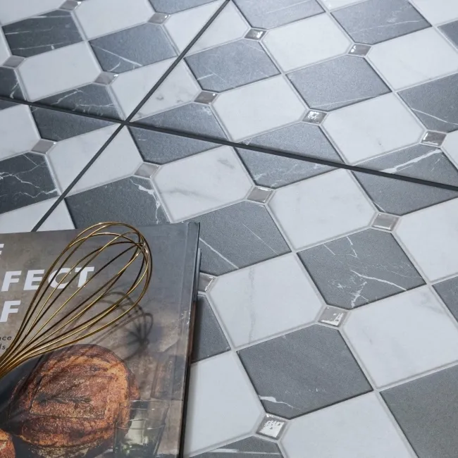 Canterbury Victorian Black & White Matt Marble Patterned Tiles