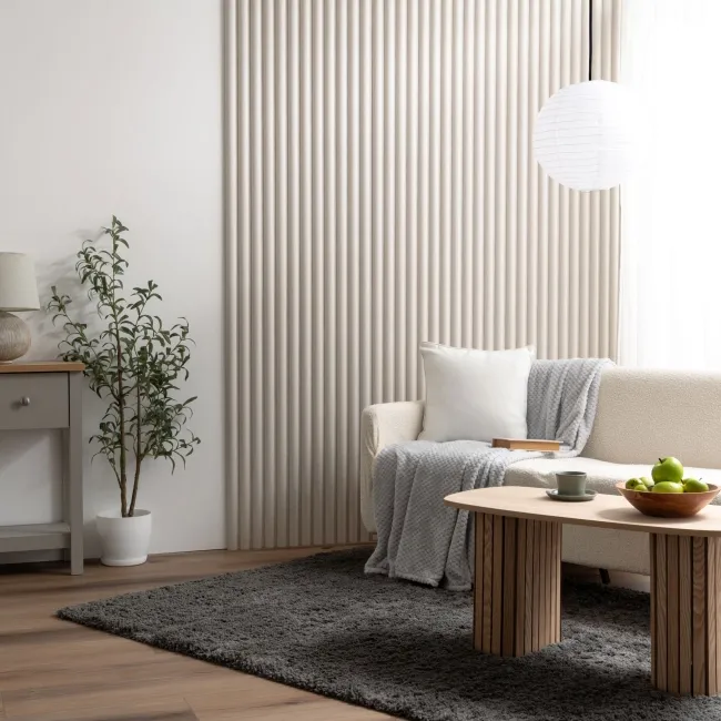 Trepanel Design® Light Oak on Antique White Felt Curve Acoustic Wood Slat Panels