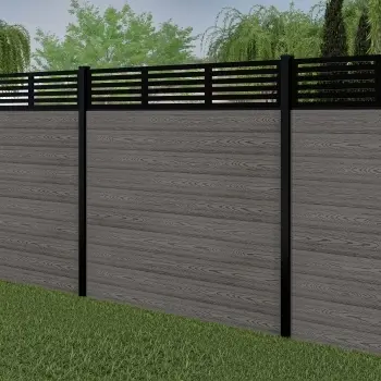LuxeLine Composite Fence Panel Light Grey 6ft High - Slat Decorative Screen with Buried Aluminium Post