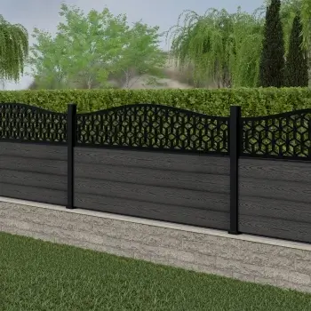 LuxeLine Composite Fence Panel Dark Grey 3ft High - Geometric Decorative Screen with Aluminium Post