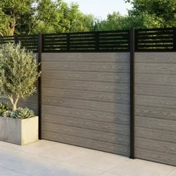 LuxeLine Composite Fence Panel Light Grey 6ft High - Slat Decorative Screen with Aluminium Post