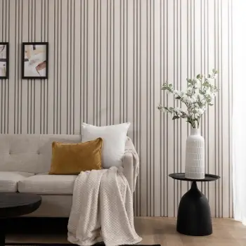 Trepanel Design® Light Oak on Antique White Felt Multi Width Acoustic Wood Slat Panels