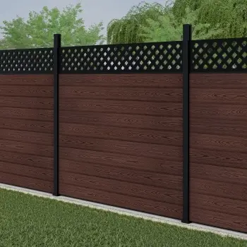 LuxeLine Composite Fence Panel Walnut 6ft High - Lattice Decorative Screen with Aluminium Post
