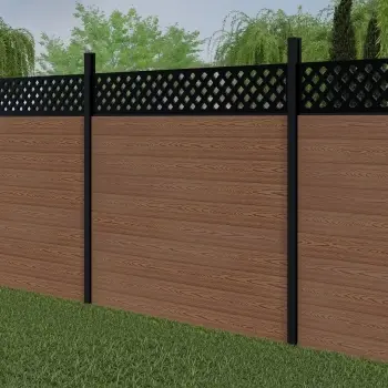 LuxeLine Composite Fence Panel Teak 6ft High - Lattice Decorative Screen with Buried Aluminium Post