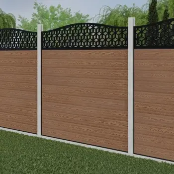 LuxeLine Composite Fence Panel Teak - Geometric Decorative Screen for Own Post