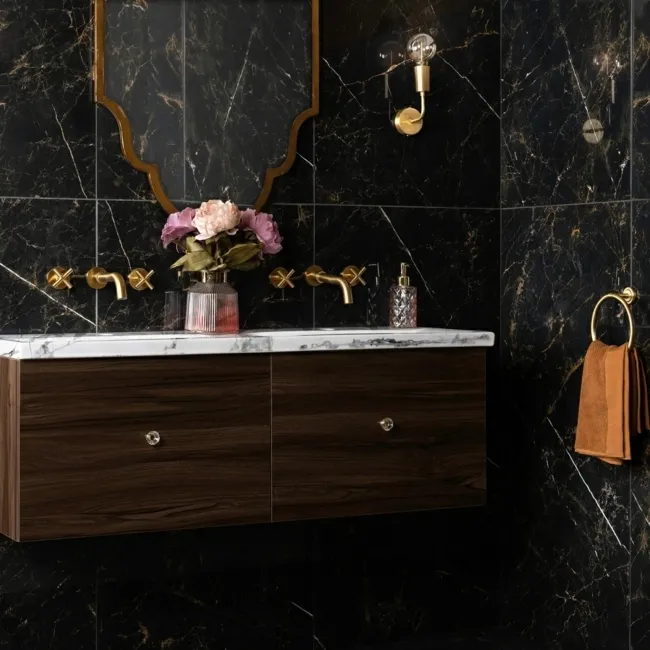 Deluxe Midnight Ultra Black Gloss Marble Effect Wall and Floor Tiles