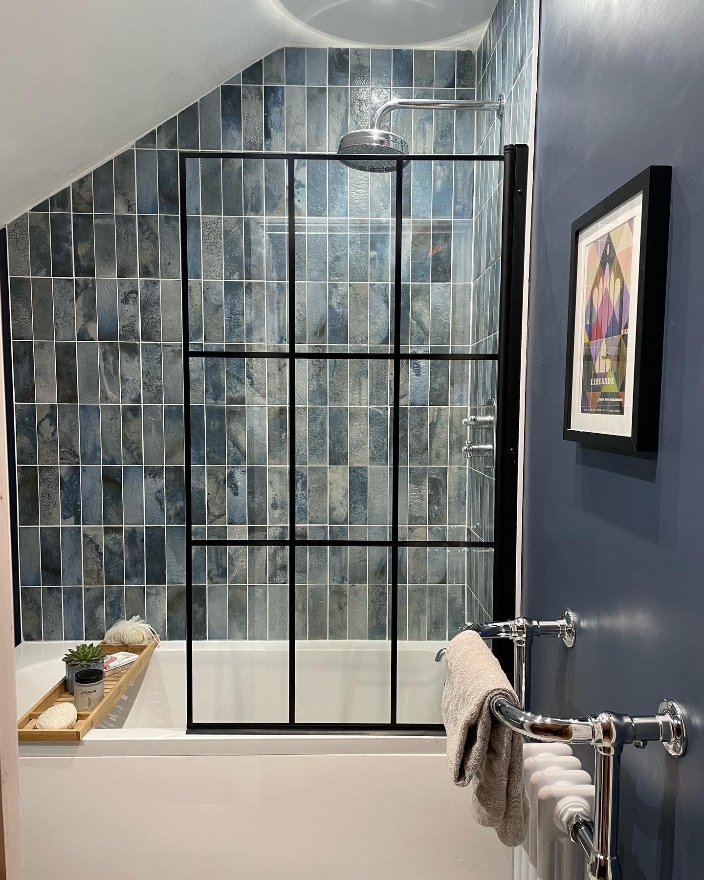 Michelle Created a Traditional, Blue Toned Bathroom with our Raku Blue Tiles