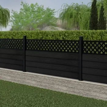 LuxeLine Composite Fence Panel Black 3ft High - Lattice Decorative Screen with Aluminium Post