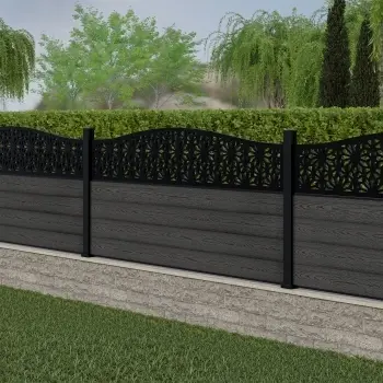 LuxeLine Composite Fence Panel Dark Grey 3ft High - Floral Decorative Screen with Aluminium Post
