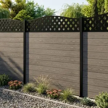 LuxeLine Composite Fence Panel Light Grey 6ft High - Curve Top Lattice Decorative Screen with Aluminium Post