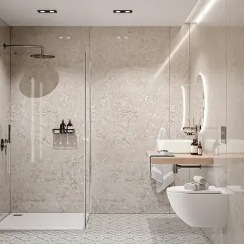 Trepanel Aqua® Gloss Ivory Travertine Effect PVC Shower Wall Panel