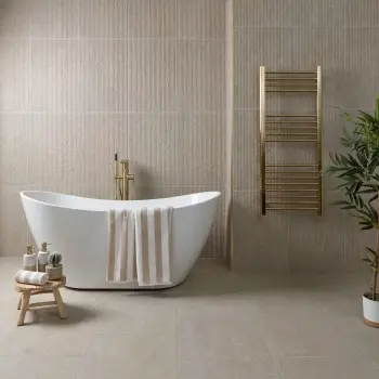 Shallows Beige Matt Limestone Effect Reeded Decor Wall Tiles