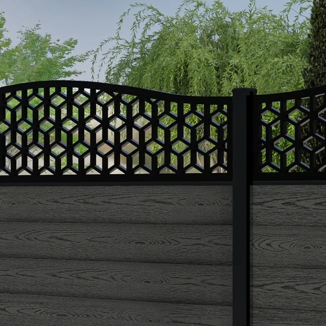 LuxeLine Composite Fence Panel Dark Grey 6ft High - Geometric Decorative Screen with Buried Aluminium Post