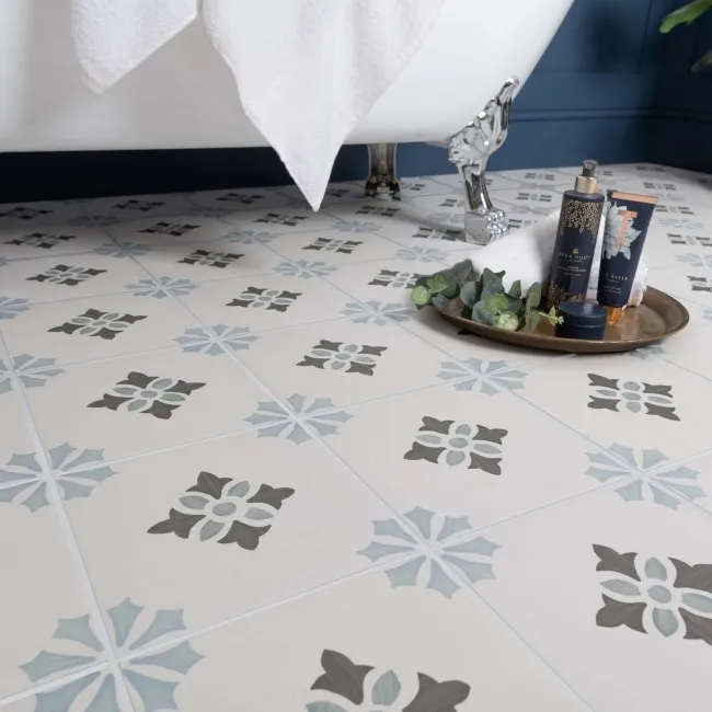 Blossom Bloom Blue Matt Patterned Wall and Floor Tiles