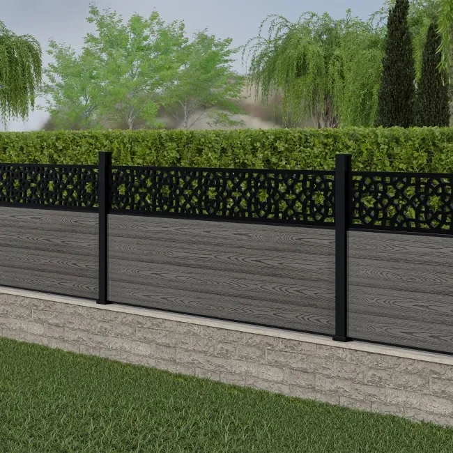 LuxeLine Composite Fence Panel Light Grey 3ft High - Moroccan Decorative Screen with Aluminium Post