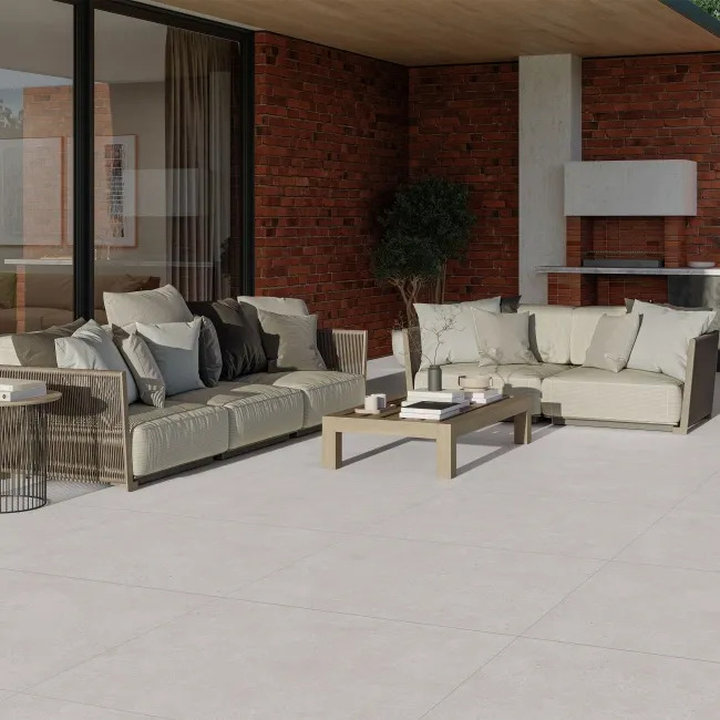 Levin White Concrete Effect Matt Porcelain Outdoor Slab Tile