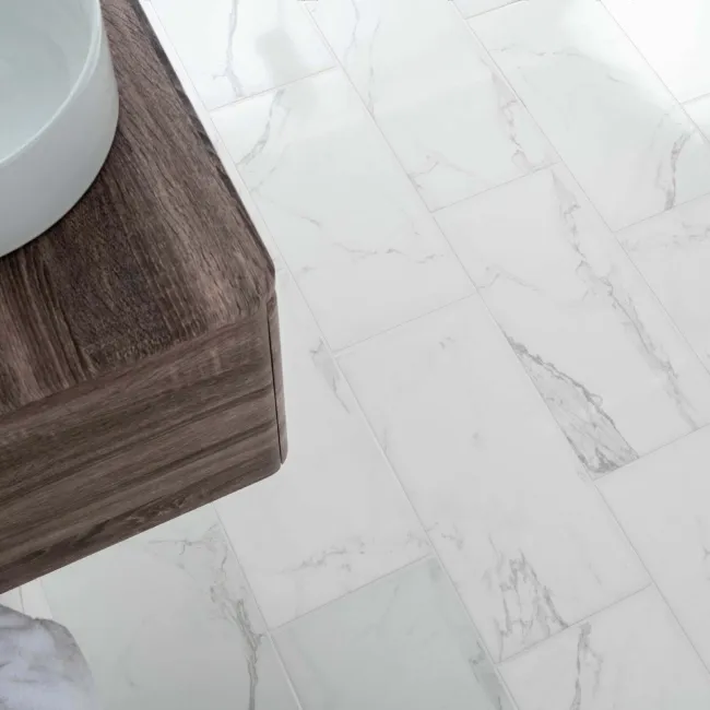 Cappella White Gloss Marble Effect 600x300 Wall and Floor Tiles