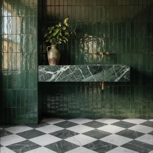 Faith Green Gloss Rustic Brick Effect Wall and Floor Tile