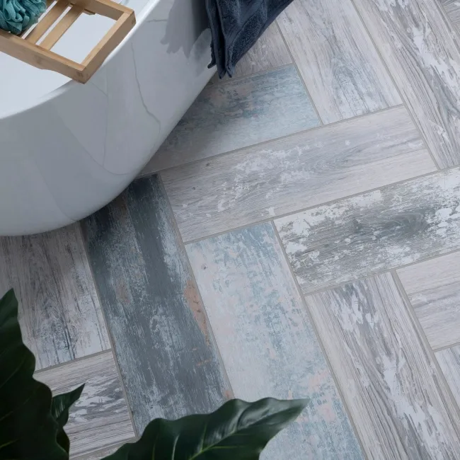 Vintage Blue Matt Reclaimed Wood Effect Wall and Floor Tiles
