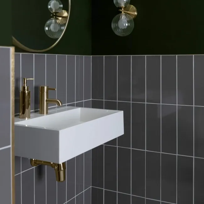 Linear Dark Grey Gloss Brick Shape Wall Tiles 300x100
