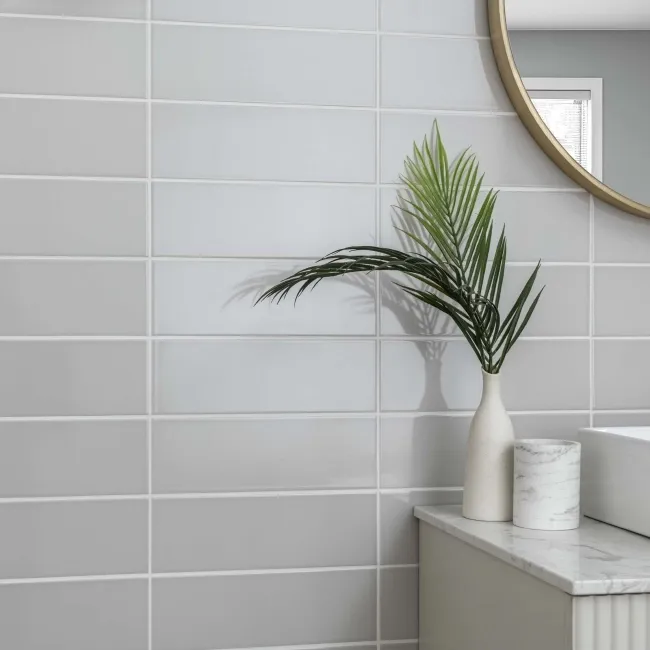 Linear Light Grey Gloss Brick Shape Wall Tiles 300x100