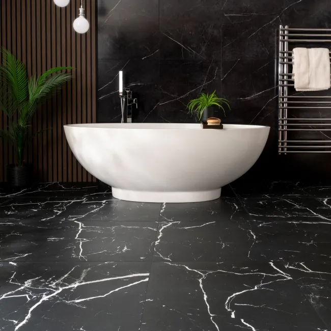 Marquina Black Matt Marble Effect 60x60 Wall and Floor Tiles