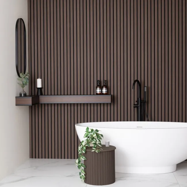 Trepanel Aqua 3D® Waterproof Walnut Brown Wood Effect Slat Panels 3 Pack (Covers 1.39SQM)
