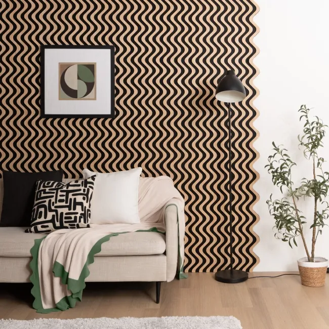 Trepanel® Oak Ripple Wave Black Matt Acoustic Wood Slat Wall Panels