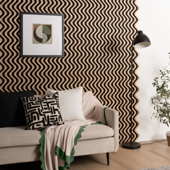 Trepanel® Oak Ripple Wave Black Matt Acoustic Wood Slat Wall Panels