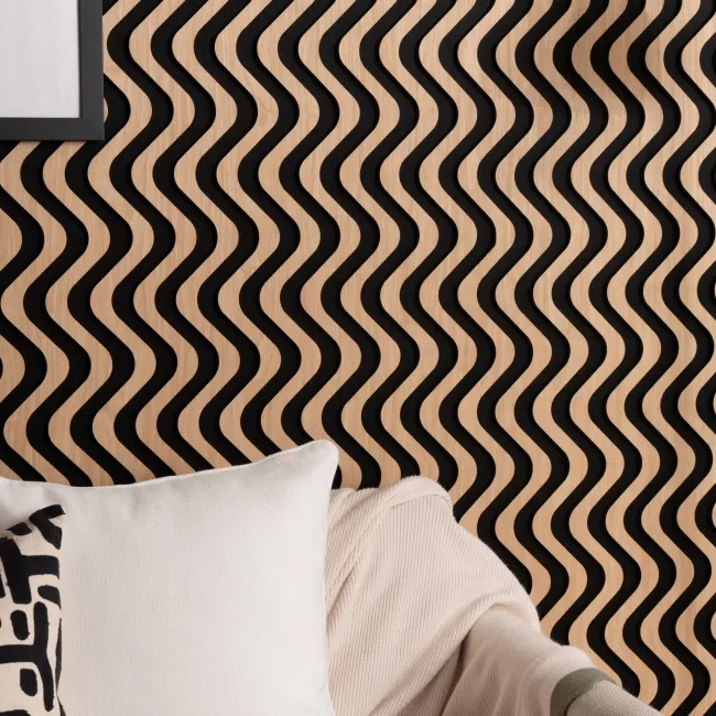 Trepanel® Oak Ripple Wave Black Matt Acoustic Wood Slat Wall Panels