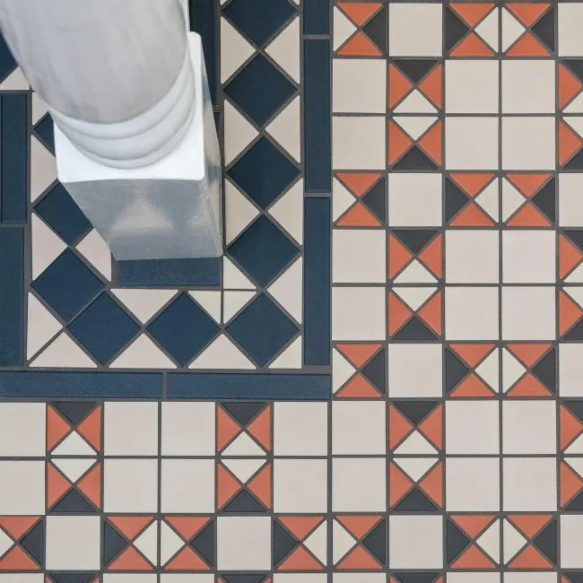 Churchill White & Navy Blue Corner Matt Victorian Tiles