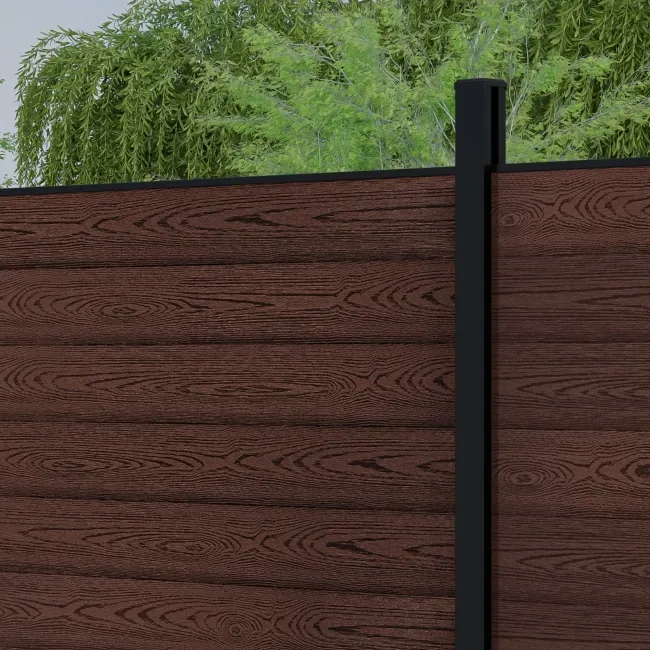 LuxeLine® Walnut Composite Fence Panel with Buried Aluminium Post 6ft