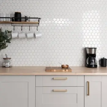 Pixel White 50x50 Hexagon Gloss Mosaic Tiles